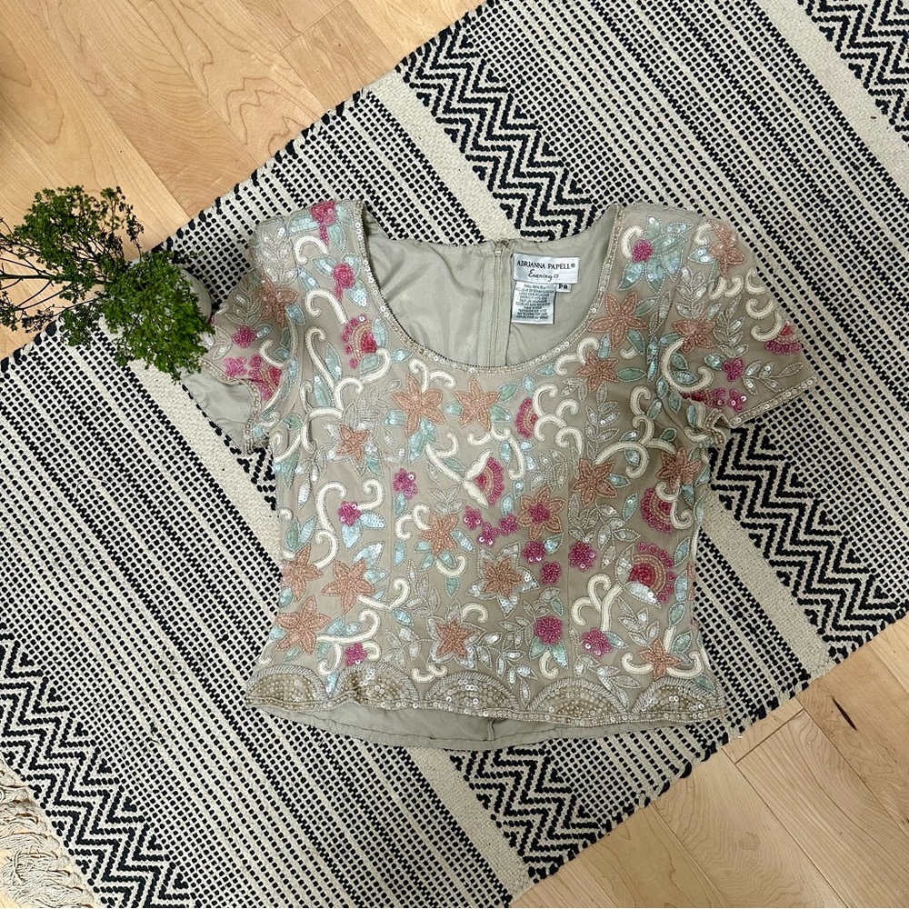 Adrianna Papell Beaded Blouse in Pink and Cream